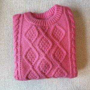 Daily Drills Pink Crew Neck Cable Knit Sweater